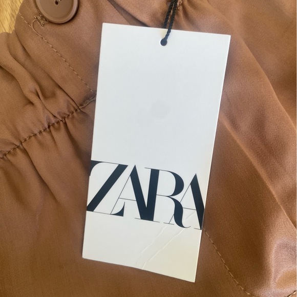 Zara Brown Pants Elastic Waist Size Small NWT - Picture 12 of 12